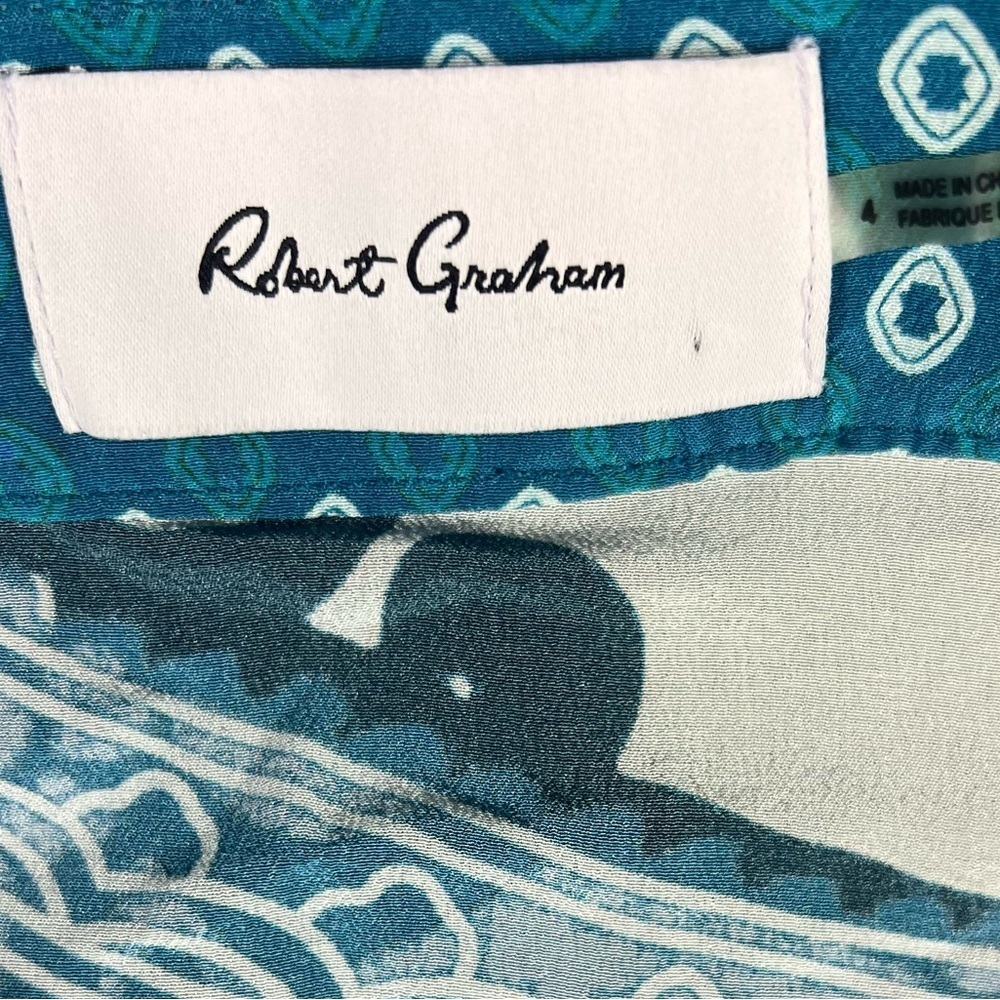 Robert Graham Dress Womens 4 Blue Silk Boho Coastal Artsy Abstract 3/4 Sleeve - Picture 5 of 6